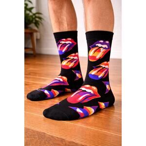Happy Socks Rolling Stones Crew Socks Tongue Logo Black Colorful